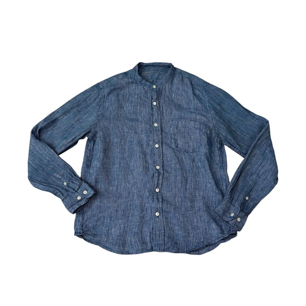 MUJI Washed Linen Stand Collar Long Sleeve Shirt Size M/L